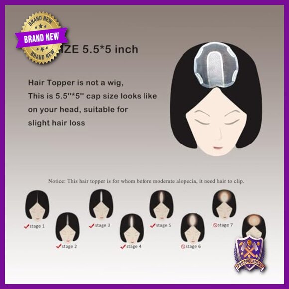 Human Hair Topper with Bangs 5x5.5 Inch Silk Base Hand Tied main image 5